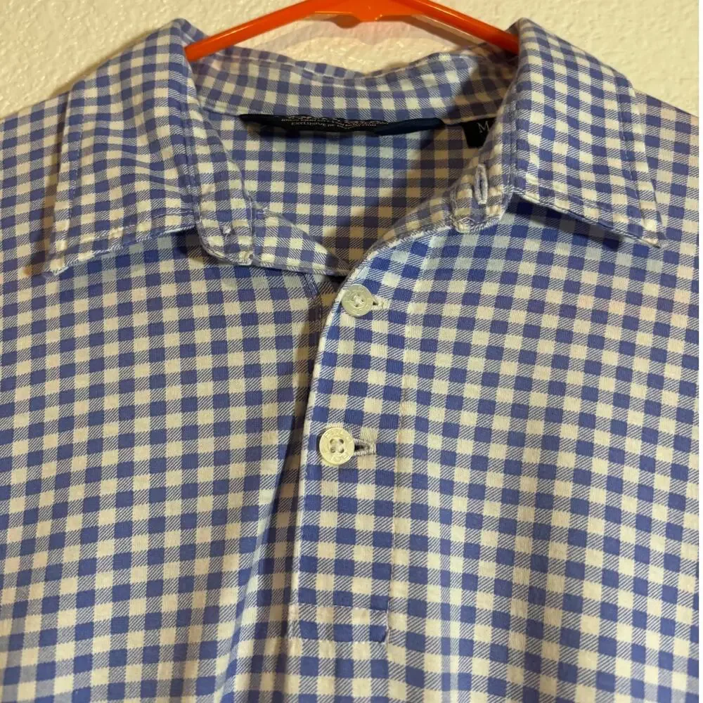 Ralph Lauren Polo Golf Vintage Men's Size M Blue White Gingham Shirt Pima Cotton